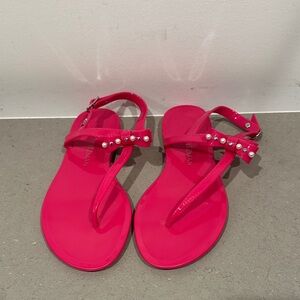 Stuart Weitzman Vibrant Pink Sandals with Studded Strap